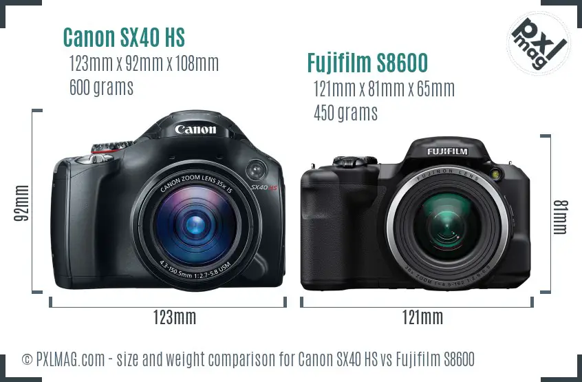 Canon SX40 HS vs Fujifilm S8600 size comparison