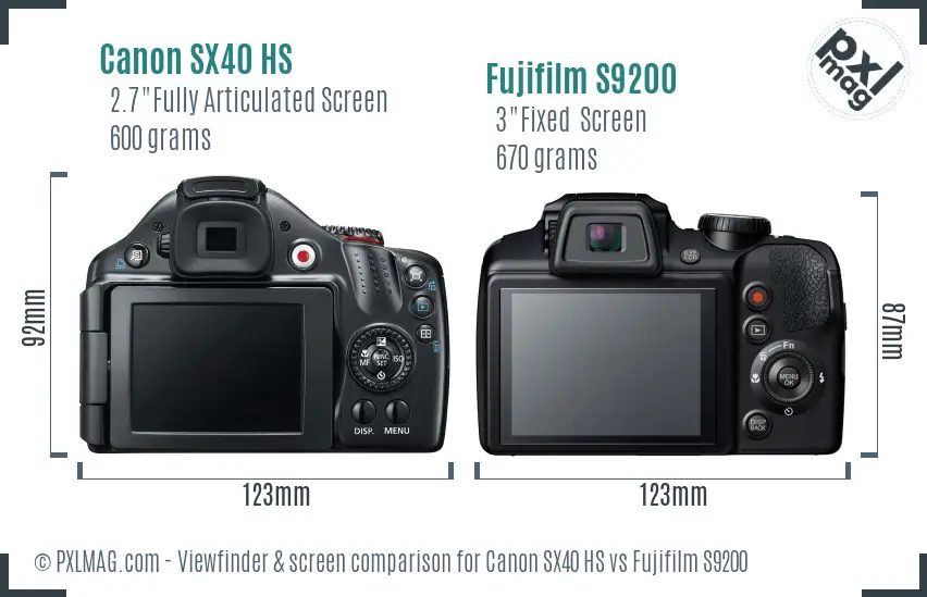 Canon SX40 HS vs Fujifilm S9200 Screen and Viewfinder comparison