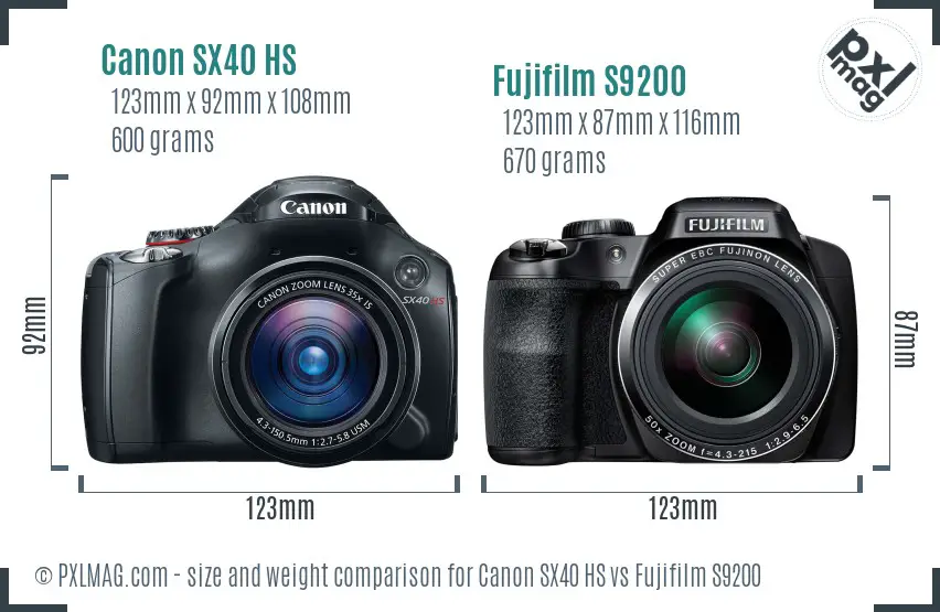 Canon SX40 HS vs Fujifilm S9200 size comparison