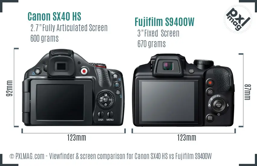 Canon SX40 HS vs Fujifilm S9400W Screen and Viewfinder comparison
