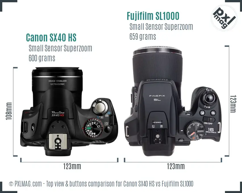 Canon SX40 HS vs Fujifilm SL1000 top view buttons comparison