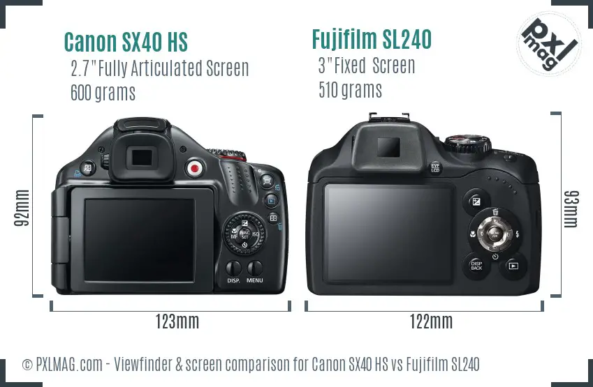 Canon SX40 HS vs Fujifilm SL240 Screen and Viewfinder comparison Canon SX40 HS vs Fujifilm SL240 Screen and Viewfinder comparison