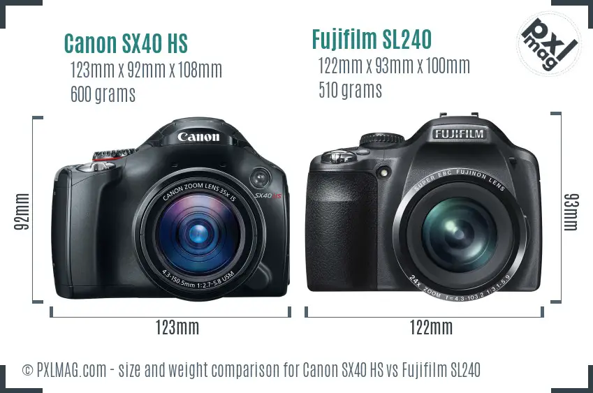 Canon SX40 HS vs Fujifilm SL240 size comparison Canon SX40 HS vs Fujifilm SL240 size comparison