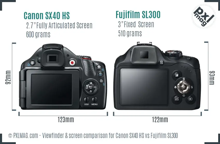 Canon SX40 HS vs Fujifilm SL300 Screen and Viewfinder comparison
