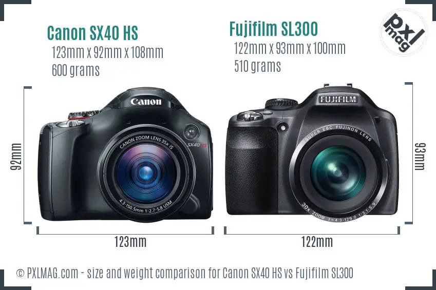 Canon SX40 HS vs Fujifilm SL300 size comparison