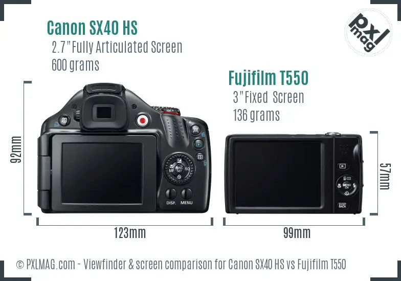 Canon SX40 HS vs Fujifilm T550 Screen and Viewfinder comparison Canon SX40 HS vs Fujifilm T550 Screen and Viewfinder comparison