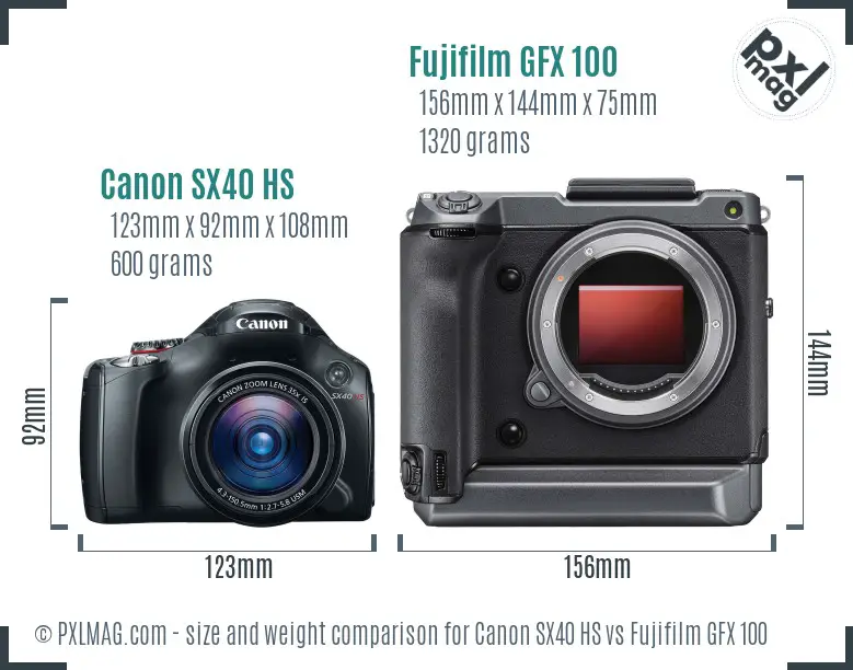 Canon SX40 HS vs Fujifilm GFX 100 size comparison