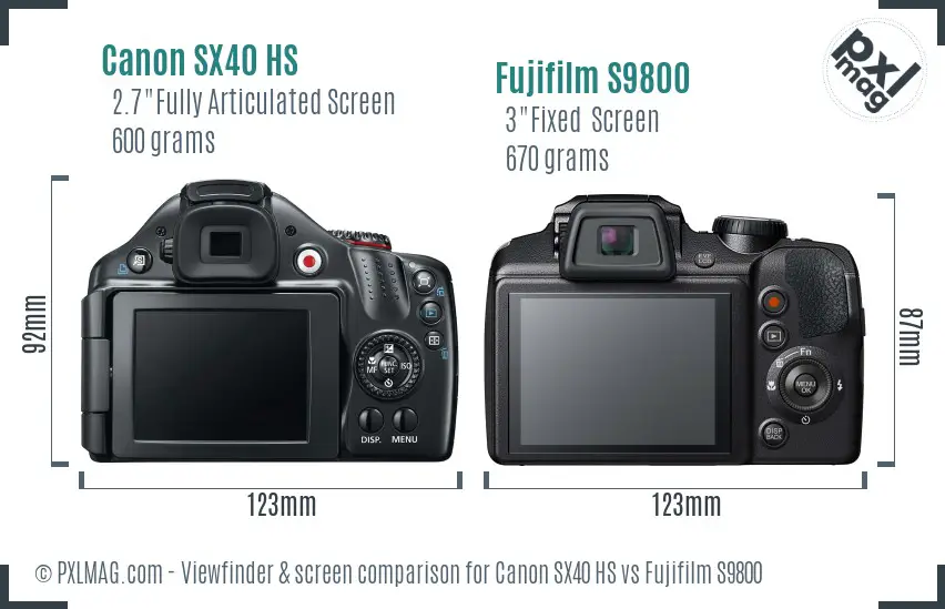 Canon SX40 HS vs Fujifilm S9800 Screen and Viewfinder comparison