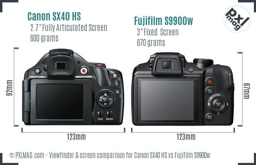 Canon SX40 HS vs Fujifilm S9900w Screen and Viewfinder comparison