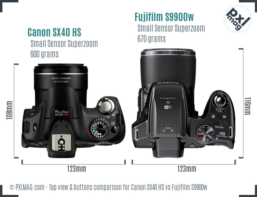 Canon SX40 HS vs Fujifilm S9900w top view buttons comparison