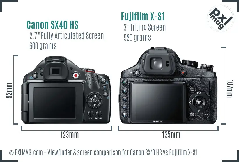 Canon SX40 HS vs Fujifilm X-S1 Screen and Viewfinder comparison