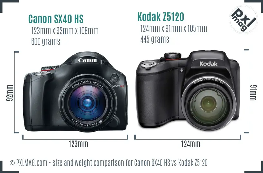 Canon SX40 HS vs Kodak Z5120 size comparison