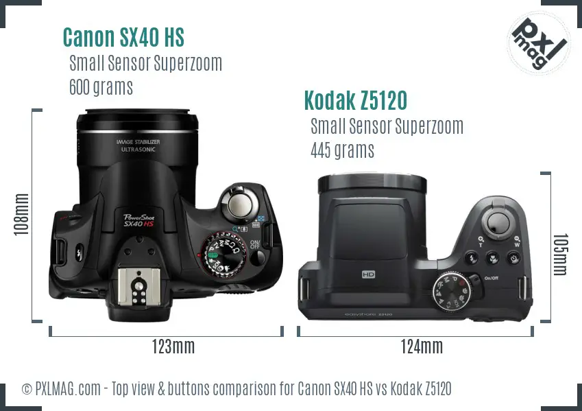 Canon SX40 HS vs Kodak Z5120 top view buttons comparison