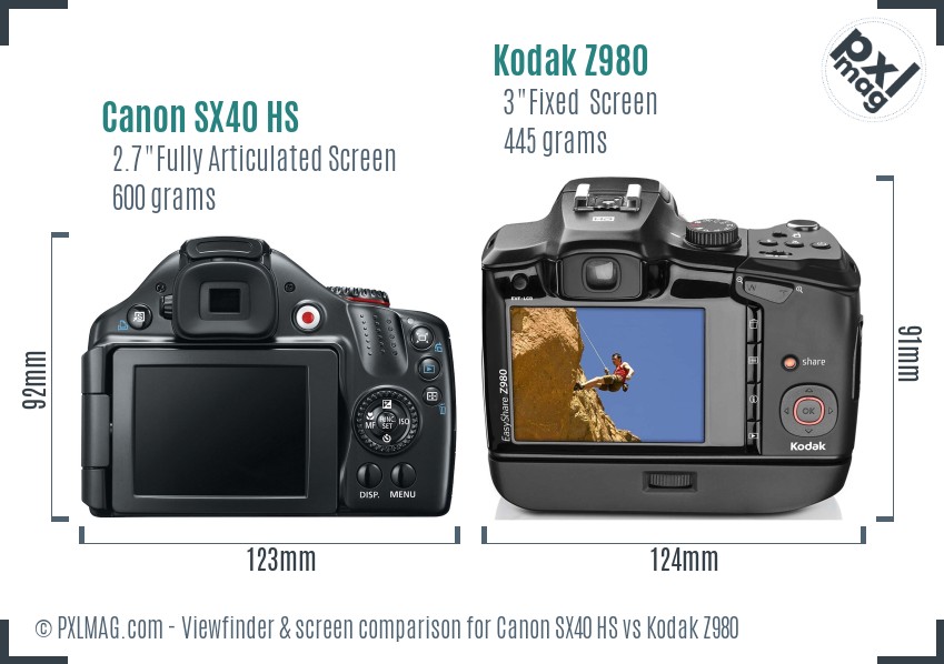 Canon SX40 HS vs Kodak Z980 Screen and Viewfinder comparison