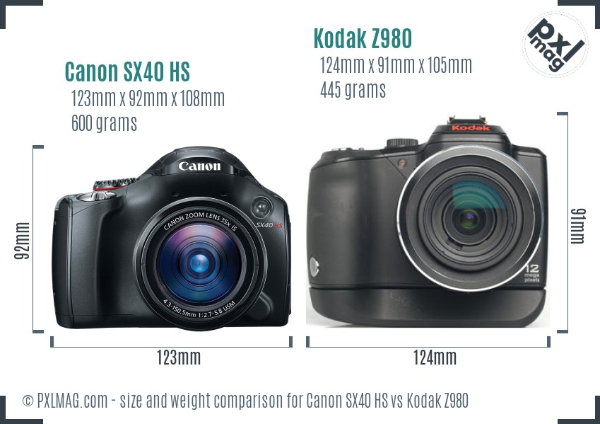 Canon SX40 HS vs Kodak Z980 size comparison