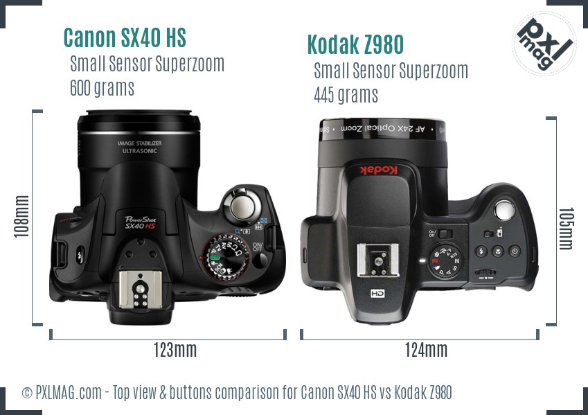 Canon SX40 HS vs Kodak Z980 top view buttons comparison