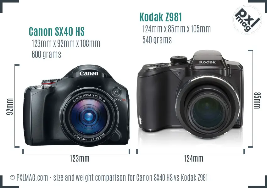 Canon SX40 HS vs Kodak Z981 size comparison