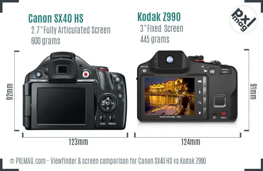 Canon SX40 HS vs Kodak Z990 Screen and Viewfinder comparison Canon SX40 HS vs Kodak Z990 Screen and Viewfinder comparison
