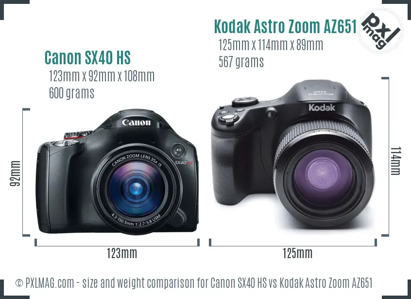 Canon SX40 HS vs Kodak Astro Zoom AZ651 size comparison