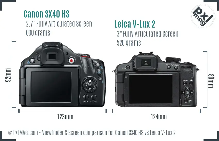 Canon SX40 HS vs Leica V-Lux 2 Screen and Viewfinder comparison