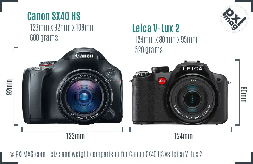 Canon SX40 HS vs Leica V-Lux 2 size comparison