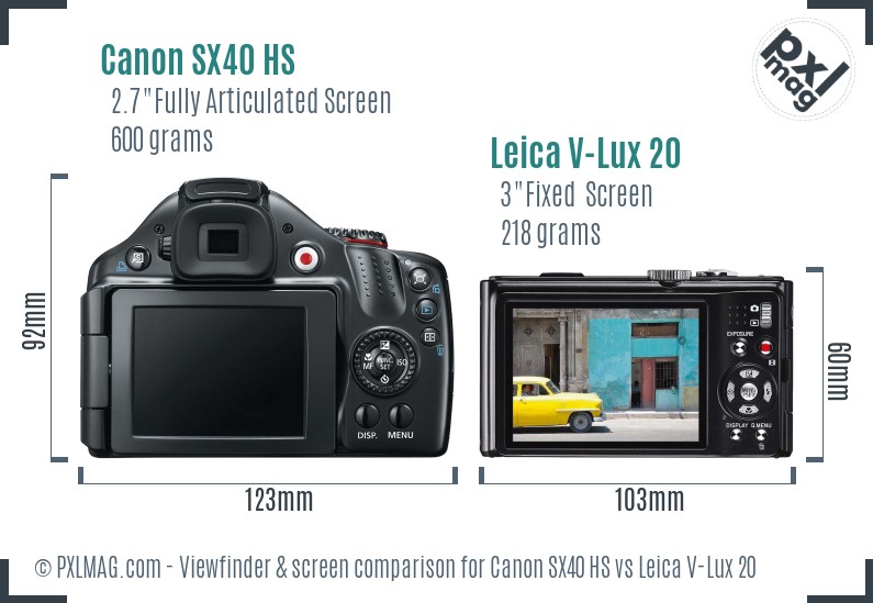 Canon SX40 HS vs Leica V-Lux 20 Screen and Viewfinder comparison