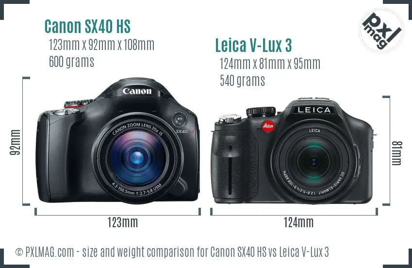 Canon SX40 HS vs Leica V-Lux 3 size comparison