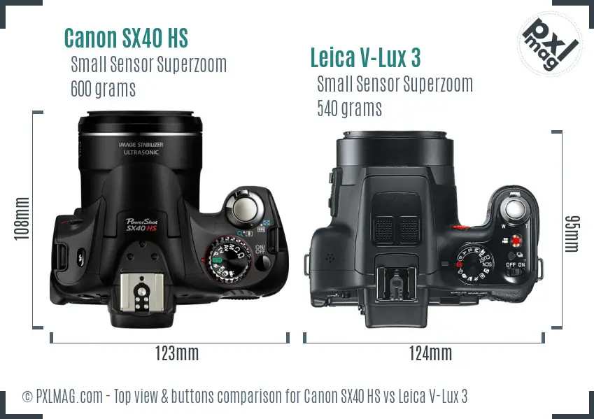 Canon SX40 HS vs Leica V-Lux 3 top view buttons comparison