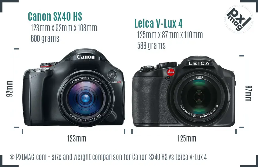 Canon SX40 HS vs Leica V-Lux 4 size comparison