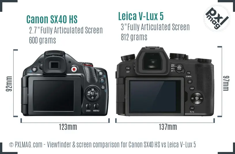 Canon SX40 HS vs Leica V-Lux 5 Screen and Viewfinder comparison