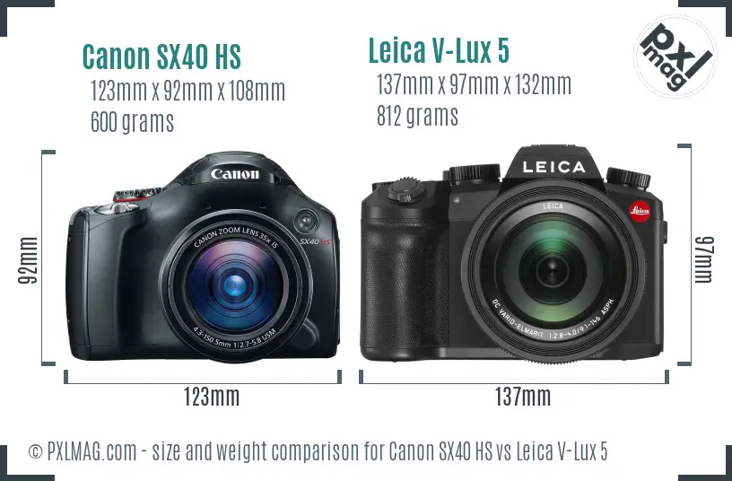 Canon SX40 HS vs Leica V-Lux 5 size comparison