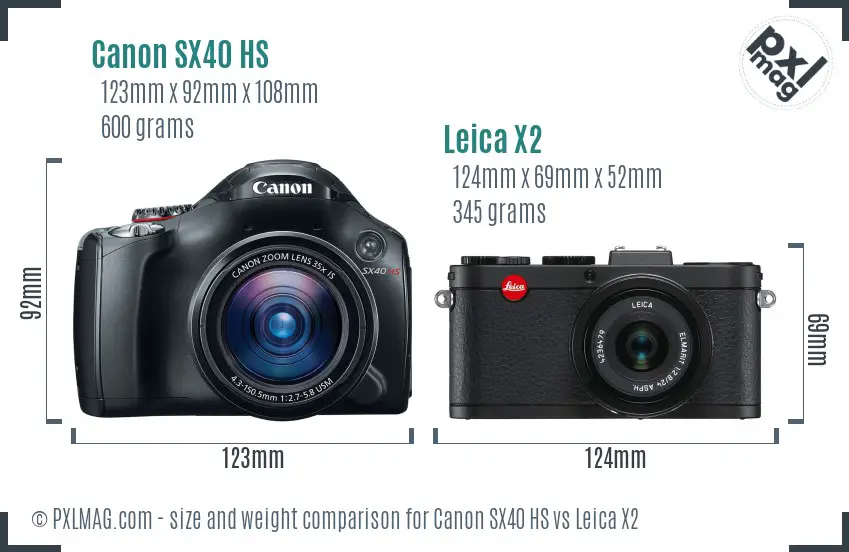 Canon SX40 HS vs Leica X2 size comparison
