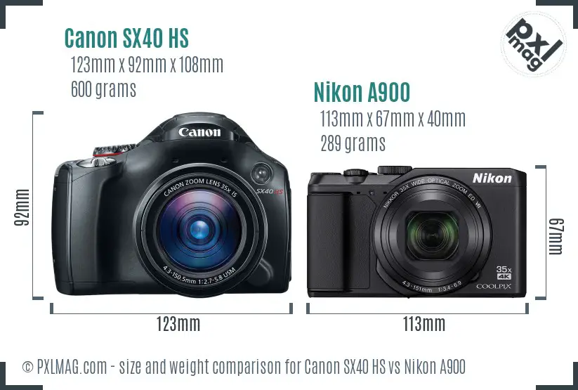 Canon SX40 HS vs Nikon A900 size comparison