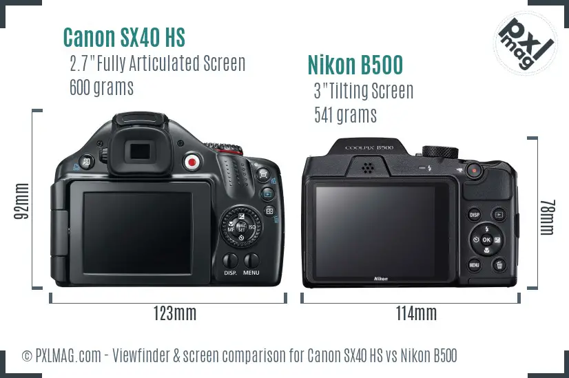 Canon SX40 HS vs Nikon B500 Screen and Viewfinder comparison