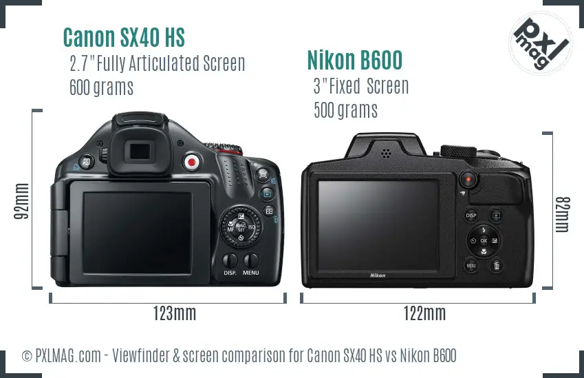 Canon SX40 HS vs Nikon B600 Screen and Viewfinder comparison