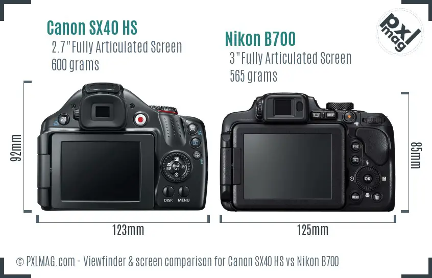 Canon SX40 HS vs Nikon B700 Screen and Viewfinder comparison
