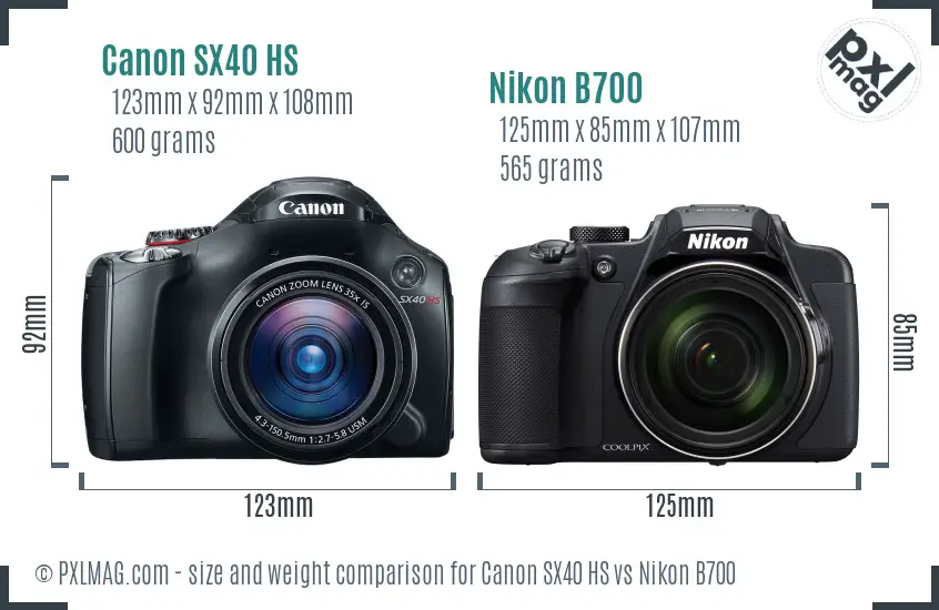 Canon SX40 HS vs Nikon B700 size comparison