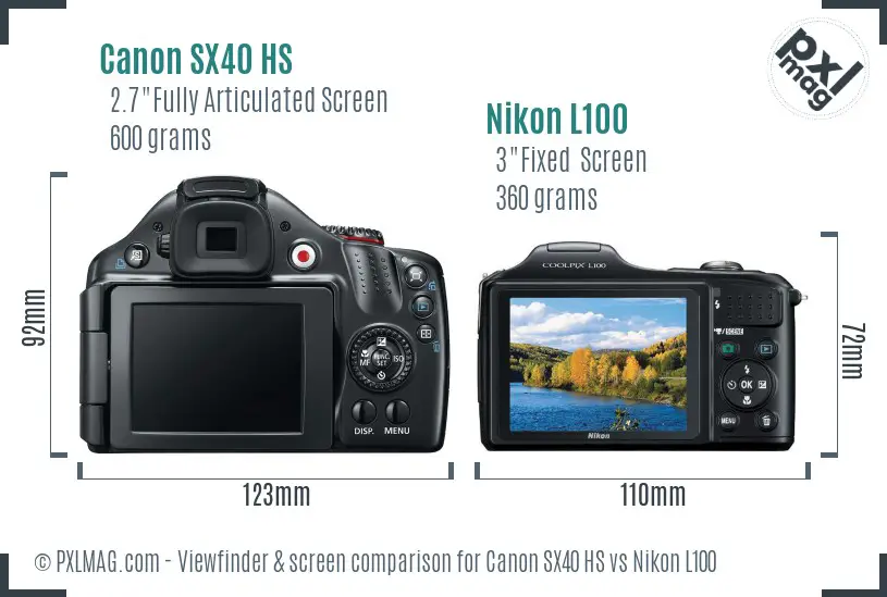 Canon SX40 HS vs Nikon L100 Screen and Viewfinder comparison