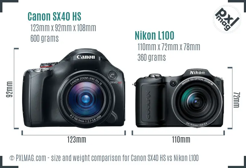 Canon SX40 HS vs Nikon L100 size comparison