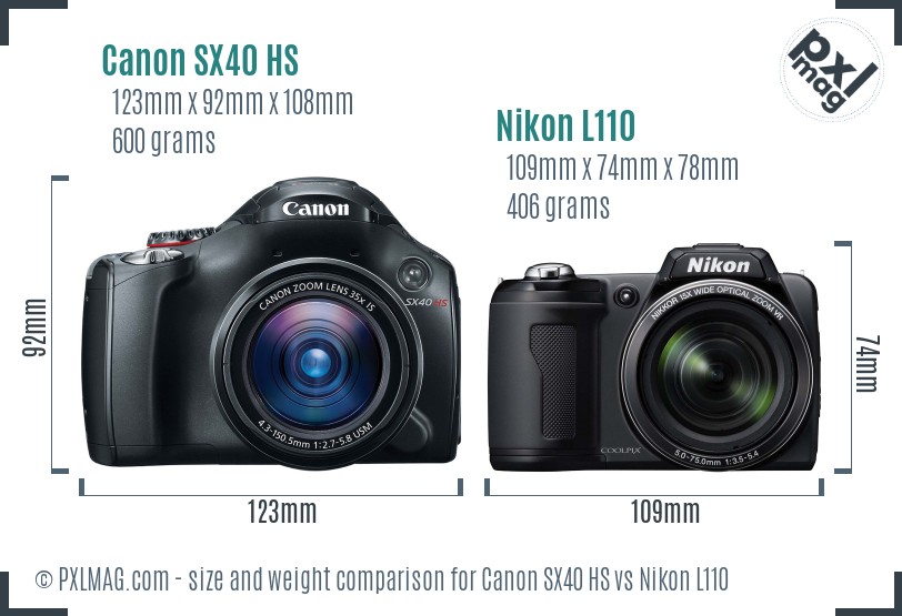 Canon SX40 HS vs Nikon L110 size comparison Canon SX40 HS vs Nikon L110 size comparison