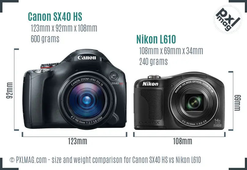 Canon SX40 HS vs Nikon L610 size comparison