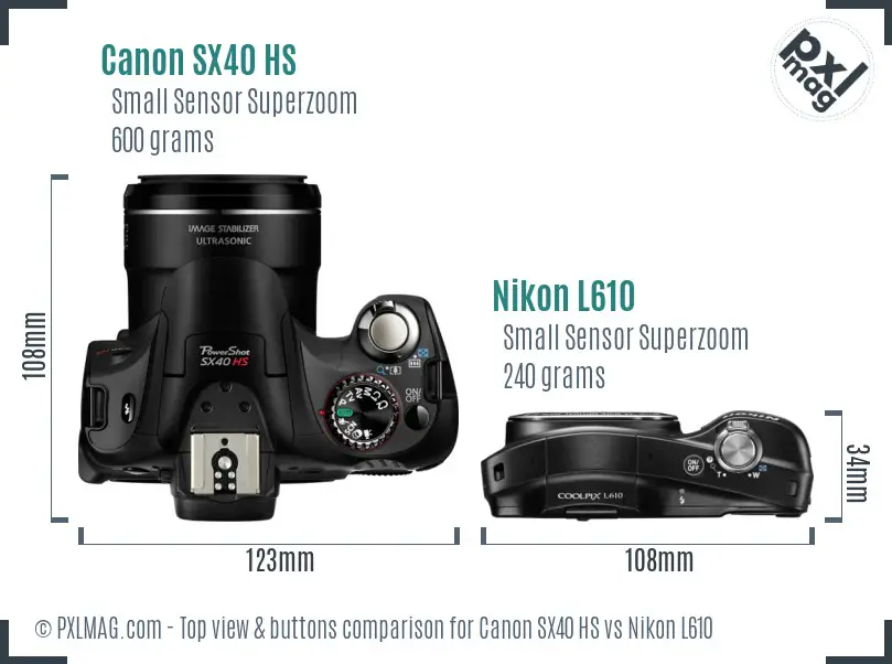 Canon SX40 HS vs Nikon L610 top view buttons comparison