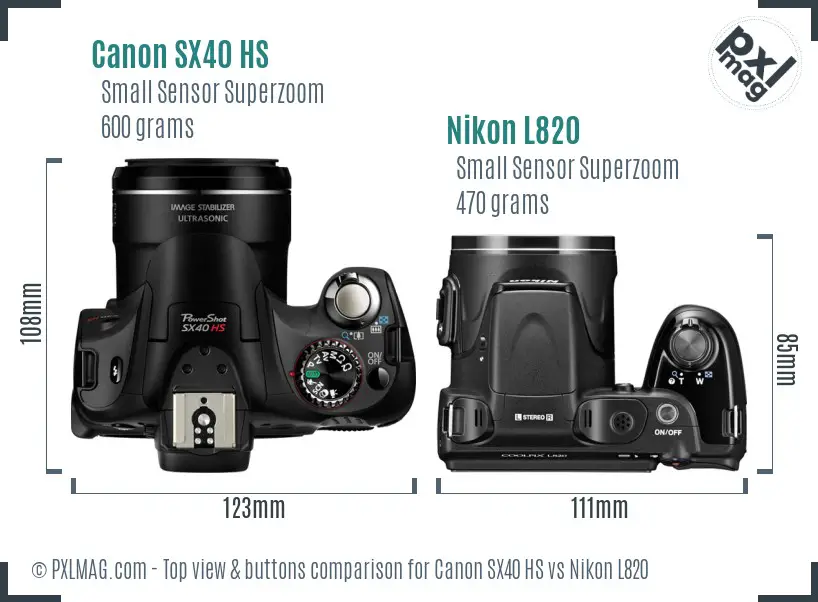 Canon SX40 HS vs Nikon L820 top view buttons comparison