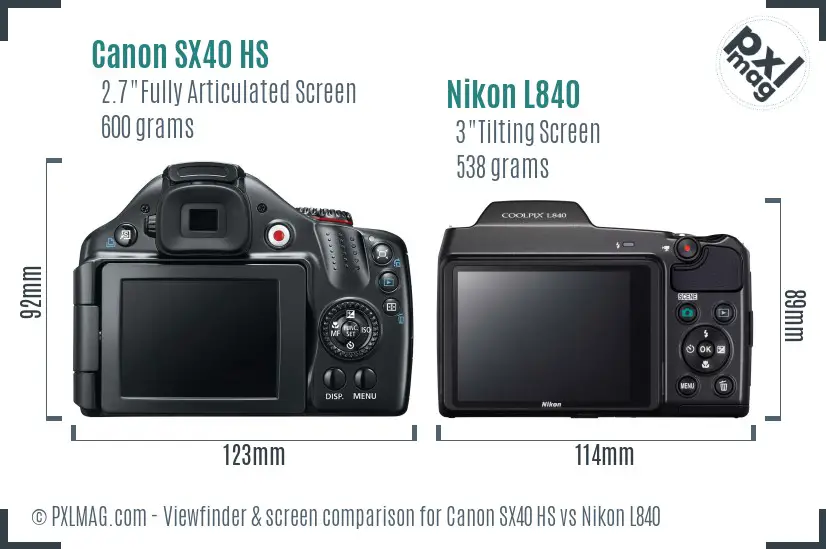 Canon SX40 HS vs Nikon L840 Screen and Viewfinder comparison