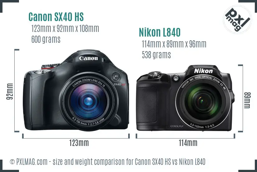 Canon SX40 HS vs Nikon L840 size comparison