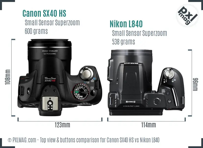 Canon SX40 HS vs Nikon L840 top view buttons comparison