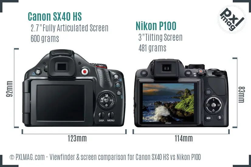 Canon SX40 HS vs Nikon P100 Screen and Viewfinder comparison