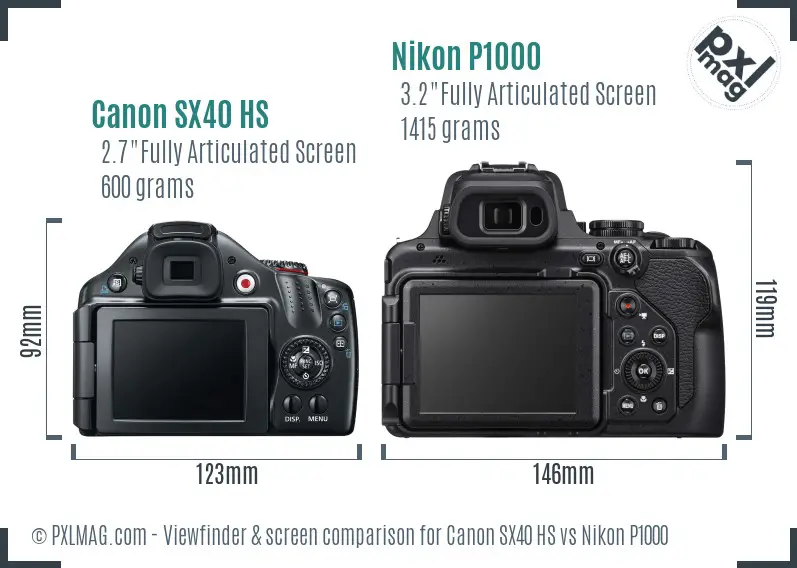 Canon SX40 HS vs Nikon P1000 Screen and Viewfinder comparison