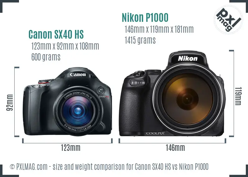 Canon SX40 HS vs Nikon P1000 size comparison