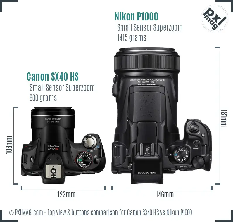 Canon SX40 HS vs Nikon P1000 top view buttons comparison